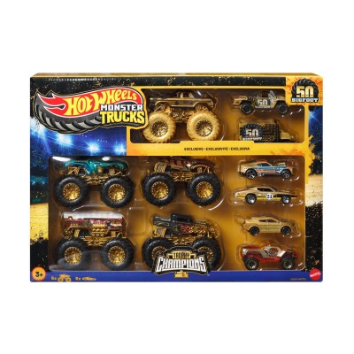 Hot Wheels Monster Trucks: Set de 12 vehicule ''Bigfoot Trophy Champions”