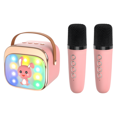 Колонка с 2 микрофонами и LED-подсветкой, розовая