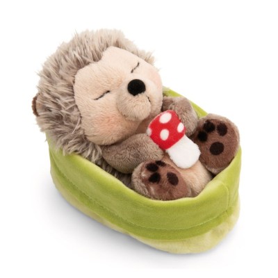 NICI Мягкая игрушка "Ежик с грибами спящий в зеленой корзинке'', 12 см