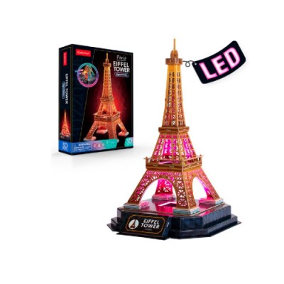 CubicFun 3D Puzzle cu iluminare LED "Turnul Eifel", 51 elem.