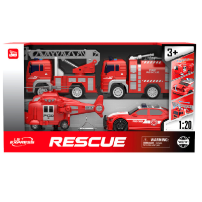 Wenyi Набор пожарных машин с трением 2, свет и звук, 1:20