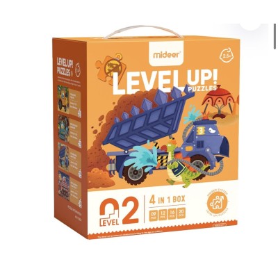 Mideer Level Up пазл «Динозавры — строительная техника», уровень 2