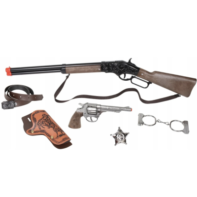 Gonher Set cowboy Revolver și pușcă, 8 focuri